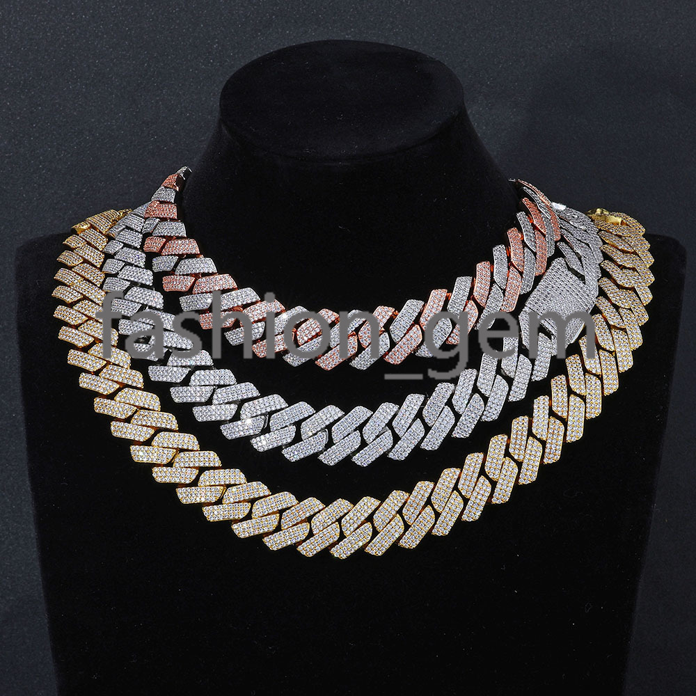 20mm Bling Diamond Box Clasp Cuban Chain for Men Silver Plated moissanite Stone Cuban Necklace Womens Hip Hop Jewelry Wholesale