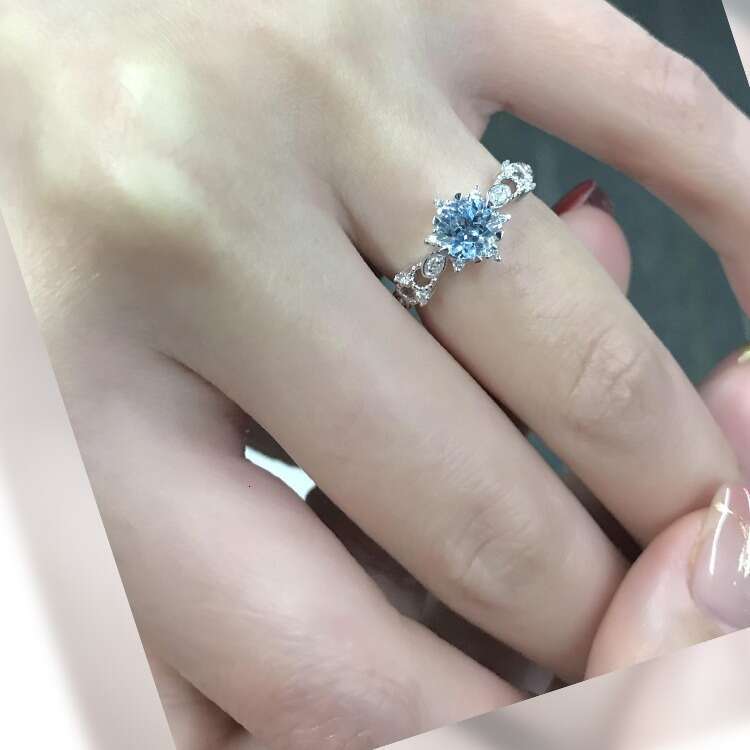 Hot Selling High Imitation Natural Santa Maria Perfect Round Aquamarine Light Luxury Versatile High-end Feel Ring for Women
