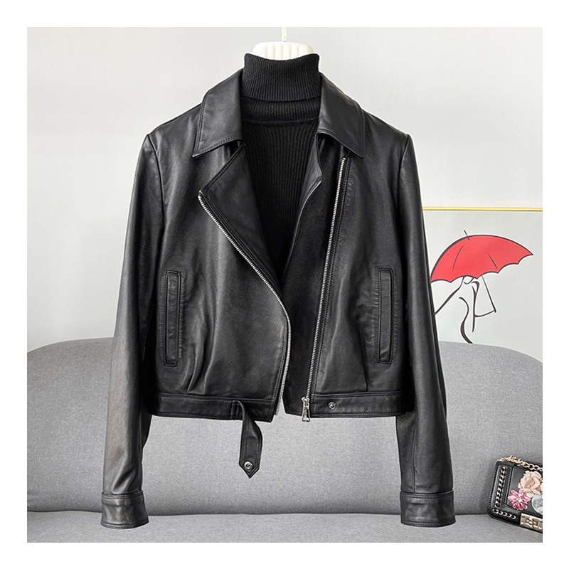 Hong Kong style brown coat, women's new short and petite motorcycle suit, stylish jacket