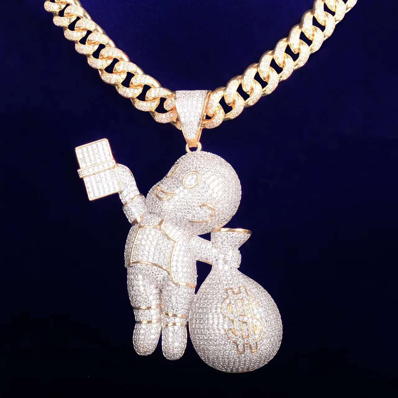 New Arrival 18K Gold Casper Money Bag Hip Hop Style Diamond Pendant with Dollar Sign Moissanite Jewelry for Men and Women