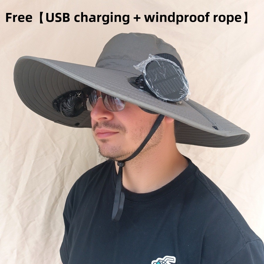 Waterproof Bucket Hat Sun Cap Tactics Wide-Brimmed Outdoor Fan Hat with Solar Charging Breathable Mesh Adjustable Speed Cap Hat Fishing foldable sun v