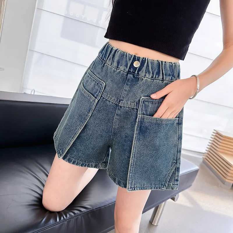 Girls summer work shorts 2025 new fashion jeans casual sports shorts 5-15 years oldC250617