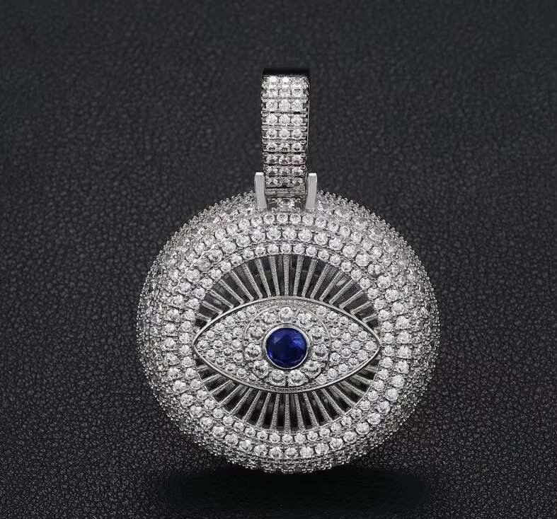 European and American Popular Devils Eye Lucky Moissanite Pendant Charms Hip Hop Necklace with Turkish Jewelry Charms