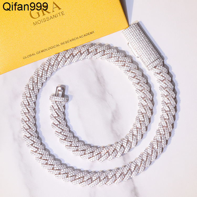 2row Moissanite Cuban Chain Hip Hop 925 Silver Gold Plated Fine Jewelry Necklaces VVS Moissanite Diamond Cuban Link Chain