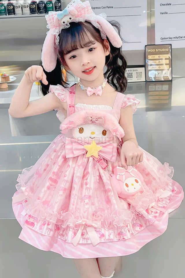 Sanrio Original Miniso Kawaii Cinnamoroll My Melody Children Dress Cartoon Anime Lolita Princess Dresses Summer Party Sweet Girls GiftsXJ250618