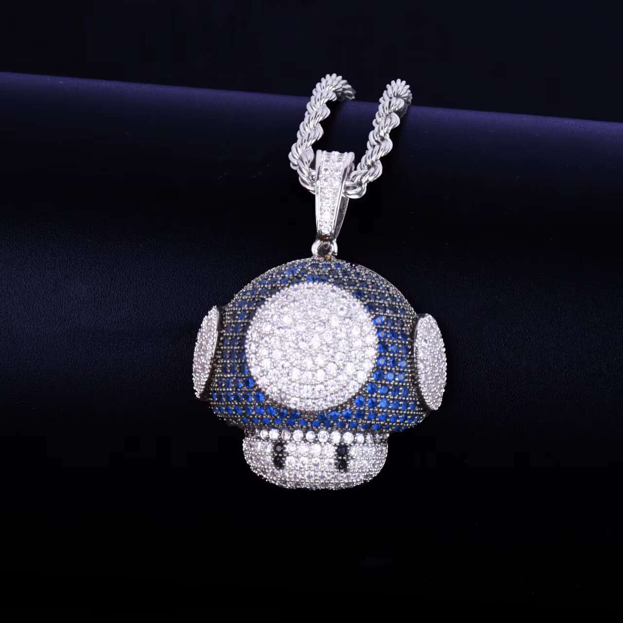 Mario Mushroom 18K Gold .925 Silver Bling Chain Pendant Necklace Stylish Moissanite Pendants Charms