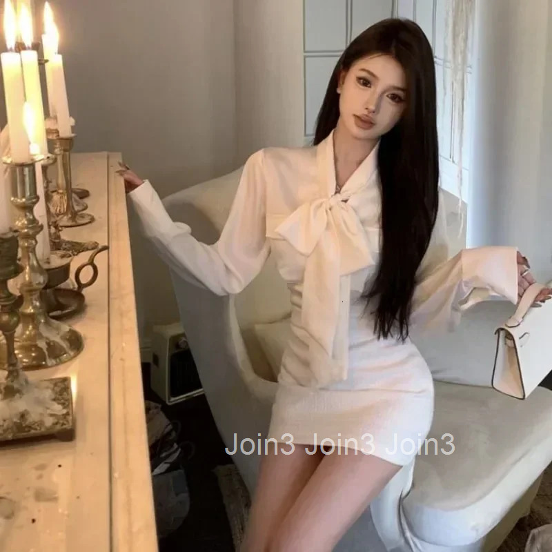 Female Dress Chic and Elegant Pretty Womens Long Sleeve Dresses Shirt Bow High Quality Luxury One-piece Loose Pieces Hot Full G