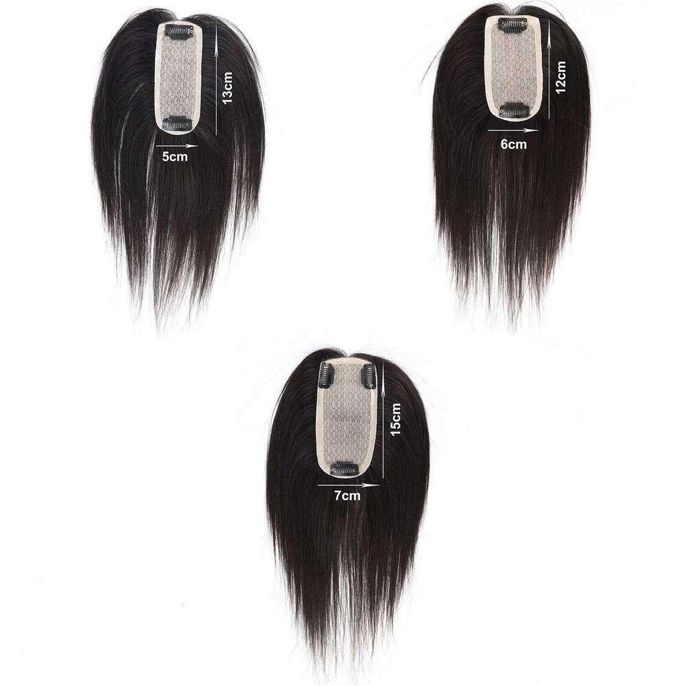 6x12cm Human Topper Silk Base Bangs Straight Cover Soft Breathable with Clips in for Hair Loss Women Small Size