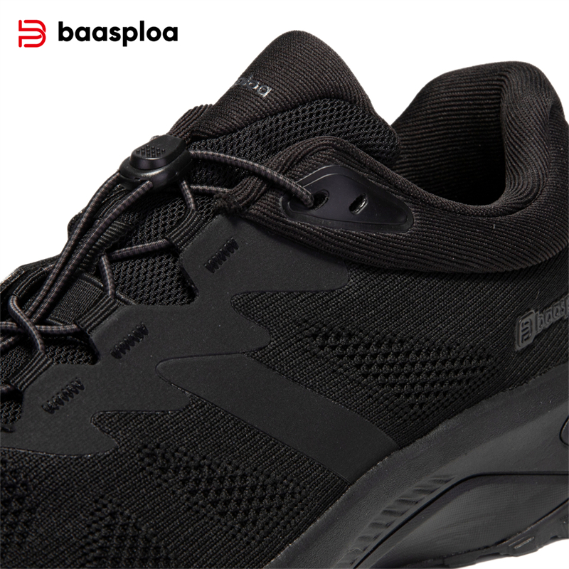 Baasploa Men Casual Shoes Knitted Breathable Elastic Buckle Sneakers Lightweight Non Slip Male Walking Outdoor Hiking Shoe