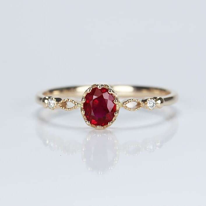 14k Rose Gold Natural Blood Red Oval Luxury Crown Queen Plated Inlaid Ring