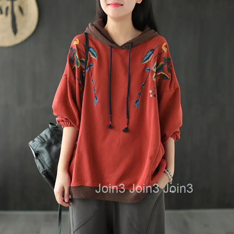 Red Hoodies Hip Hop Embroidered Hooded Top Grunge 2025 Womens Sweatshirt Baggy Sport Loose with Orint on Emo Xxl Woman Clothing