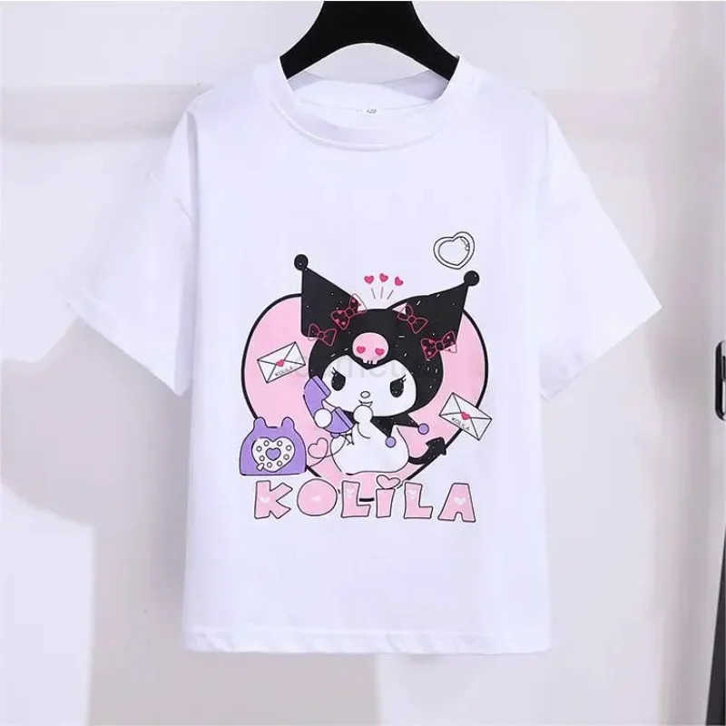 Sanrio Sanrio Childrens Suit For Girls Summer Cute Short Sleeve Tshirt + Pleated Skirt 2 PC Sets Casual Outfit Baby Kids ClothingXJ250618