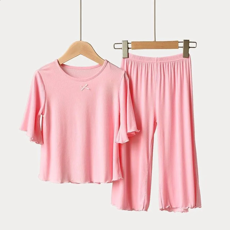 Girls Ice Silk Set Thin Children Homewear Clothes Summer Kids Air Conditioning Short Sleeve Children Sets Girl Pajamas Outfit 250617