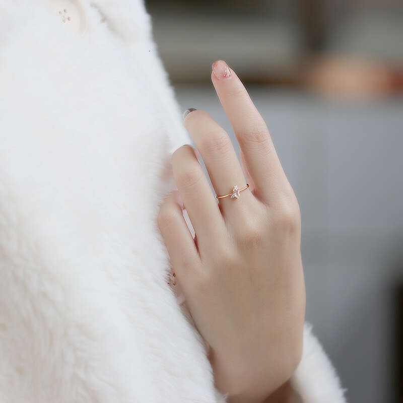 Pure Natural White Crystal Marquise Small and Simple 14K Gold Plated Minimalist Unique Light Luxury Ring