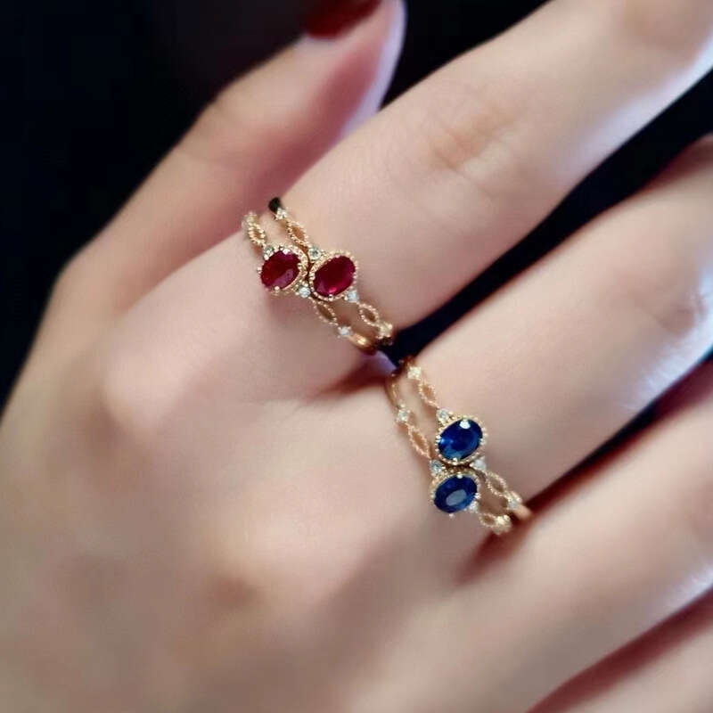 Light Luxury Electroplated Color New Simple Egg-shaped Lace Worry-free Blue Ring Classic Style