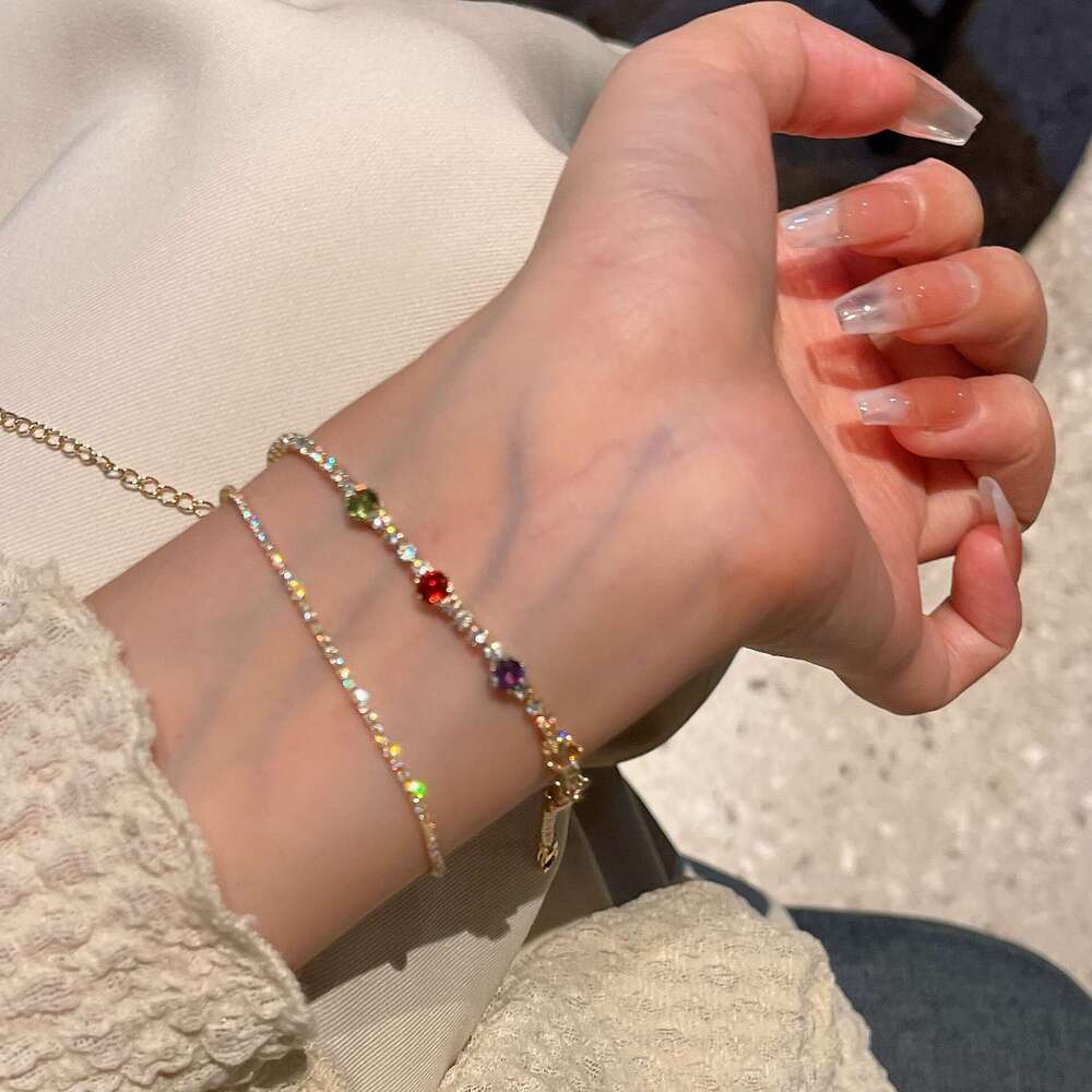 Ultra-fine Delicate Exquisite Colorful Zircon Bracelet 2023 Internet Celebrity Style Dongdaemun Personality Lobster Clasp Jewelry J730