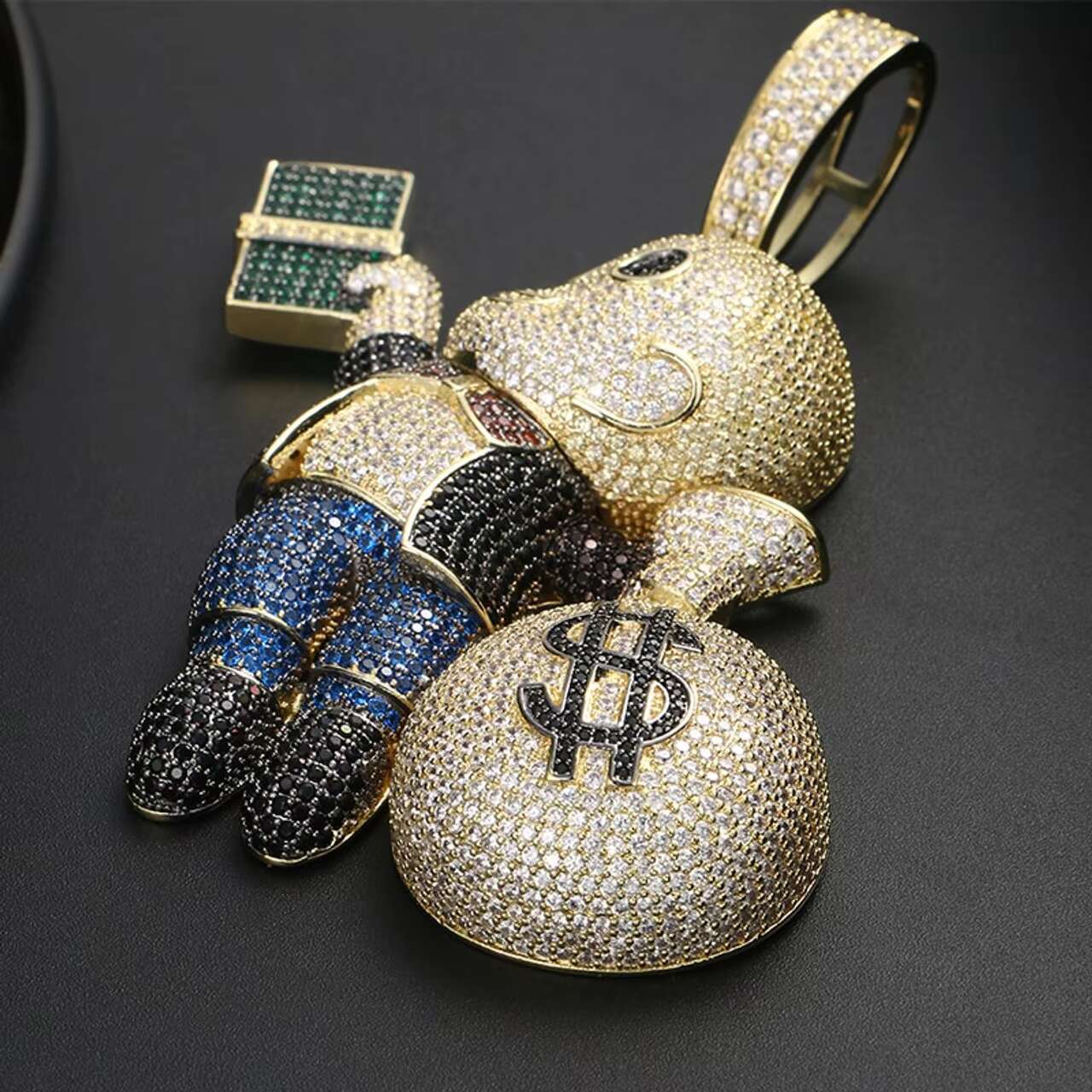 Casper 14k Gold 925 Silver Moissanite Money Bag Pendant with Dollar Sign Hip Hop Style Jewelry for Men and Women