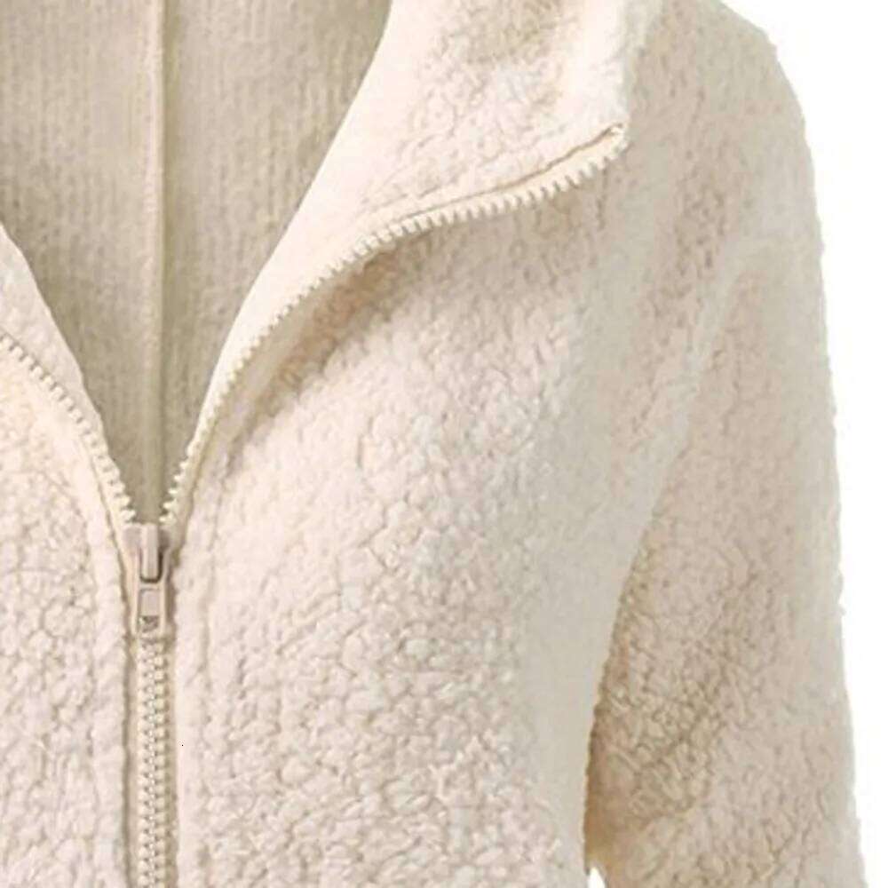 Women's Wool Hooded Jacket, Loose Solid Color Coat with Pocket, Classic Windproof Zipper Sweater, Autumn and Winter, 2022