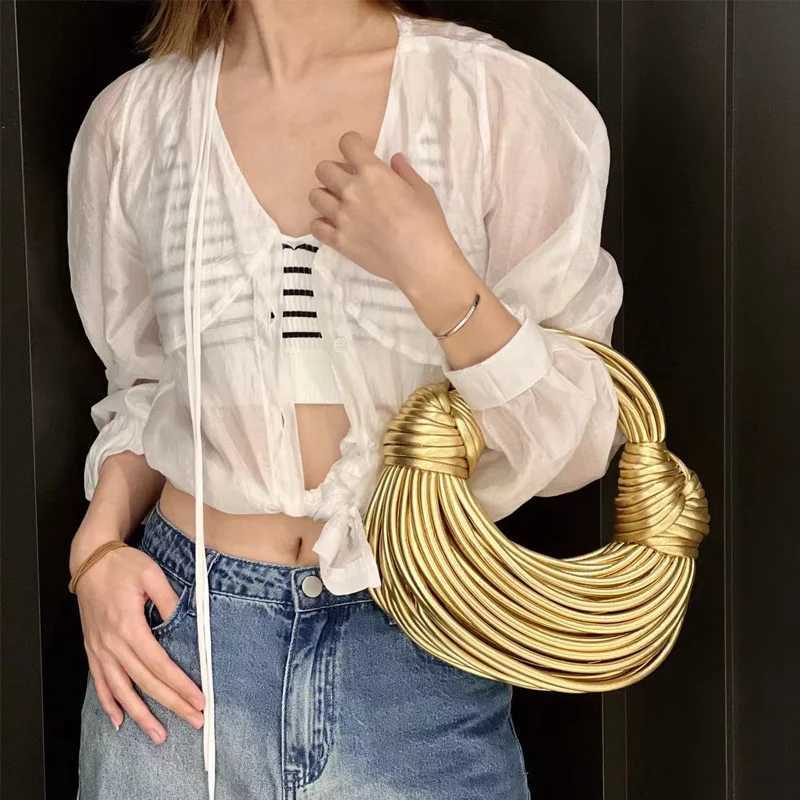 2025 New Gold Handbags for Women Designer Handwoven Noodle Bags Rope Knotted Evening Clutch Underarm Dumpling Bag Z250618