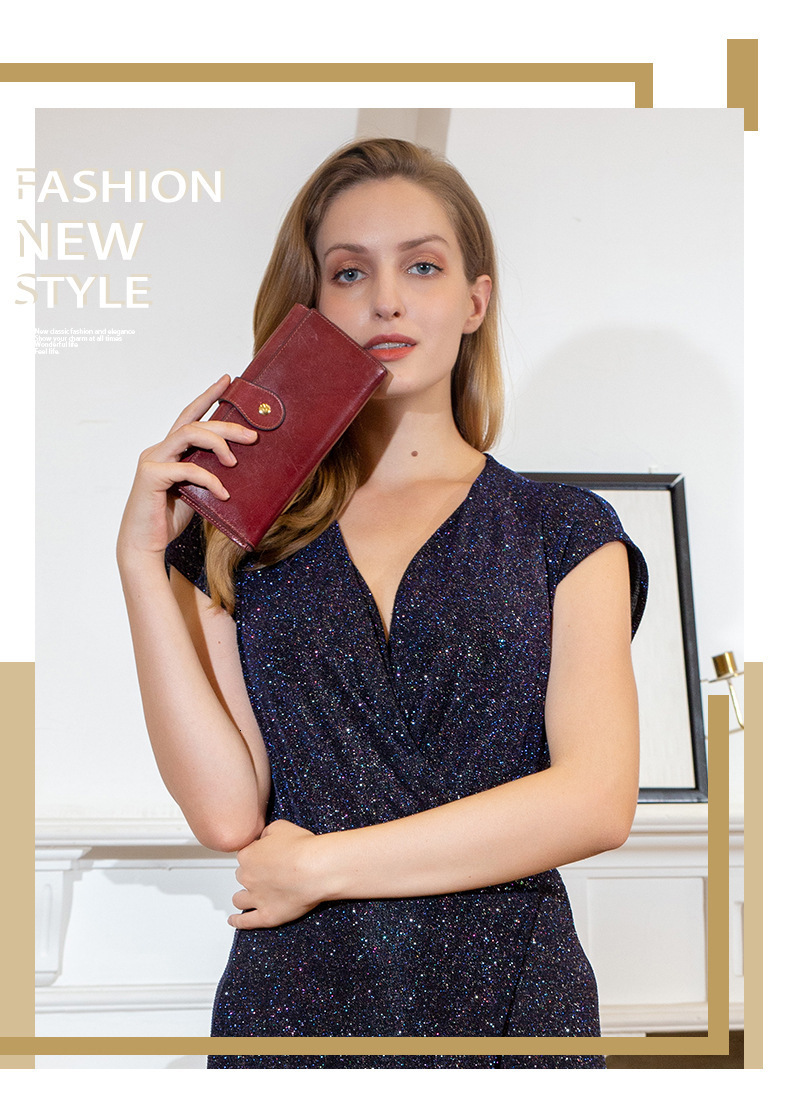 Free Shipping Designer Anti Magnetic Genuine Leather Women's Wallet Mid Length Luxury Bag Style Retro Women's Wallet Tote Bag