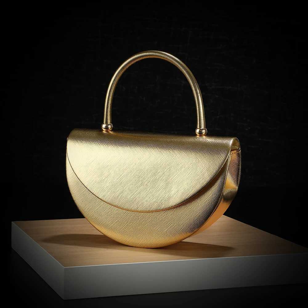 New fashion half-moon handbag shiny evening dress bag delicate metal chain shoulder bag fashion gift bag small items storage bag Z250618