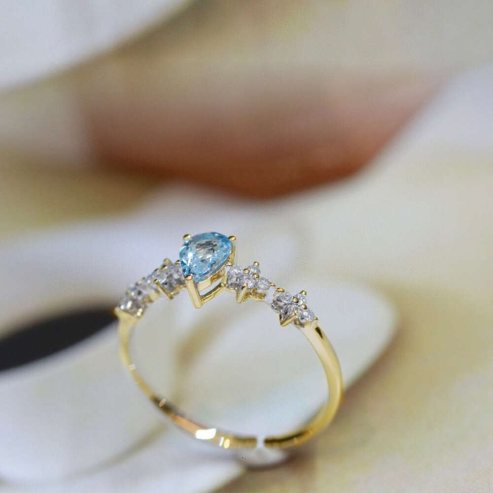 New Style Ocean Blue Zircon for Women, Ins Cold Minimalist Fashion Versatile Hand Jewelry, Open Light Luxury Index Finger Ring