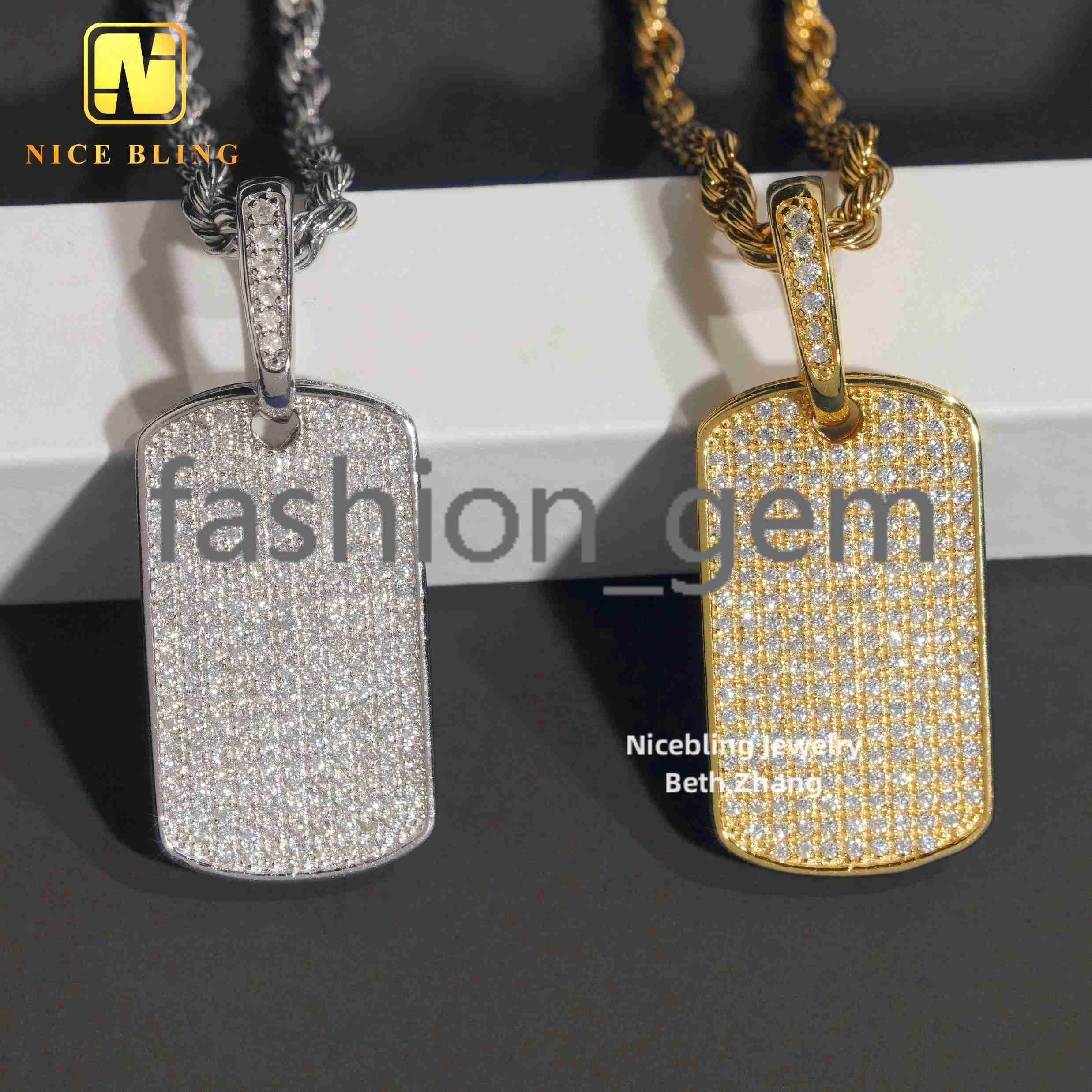 Iced Out Jewelry Hip Hop Fashion Men Pendant Charm 925 Silver Moissanite Diamond Dog Tag Pendant