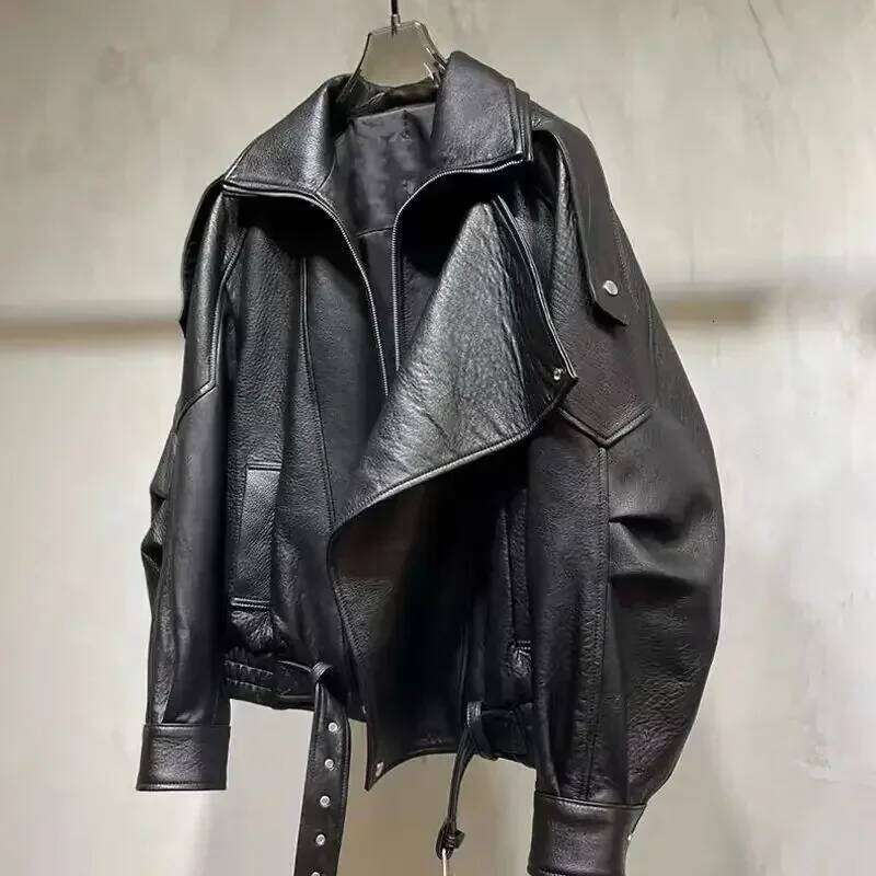 Korean Fashion Black Clothing Autumn/Winter New Loose Casual Coat PU Leather Motorcycle Jacket Women Tops
