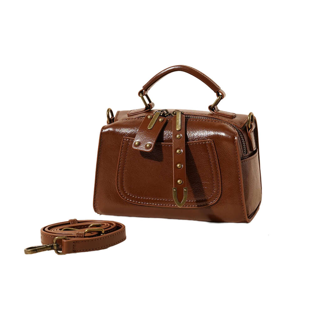 Women's Bag Shoulder Crossbody bag Spring Summer New Genuine Boston Pillow Fashion Casual Handbag Vegetable Tanned Leather
