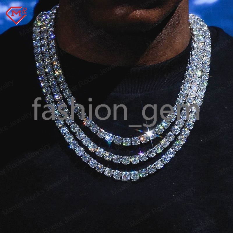 8MM Vvs Moissanite Diamond 925 Sterling Silver Tennis Chain Hiphop Iced Out Moissanite Tennis Chain