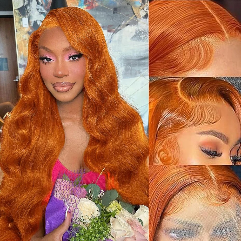 30 36 Inch Body Wave 13x6 Orange Ginger Lace Front Wigs Human Hair Pre Plucked 13x4 Human Hair Lace Frontal Wigs For Women Synthetic
