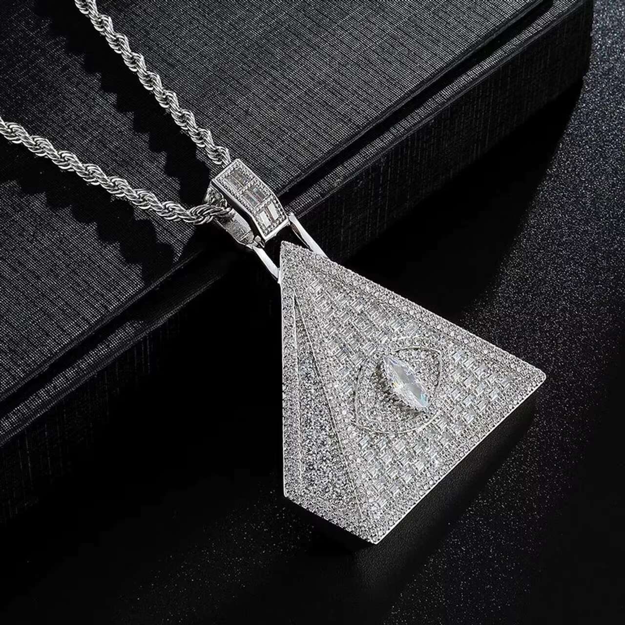 New Arrival Trendy Triangle Pyramid Hip Hop 925 VVS Moissanite Pendant Necklace Fashionable Charms