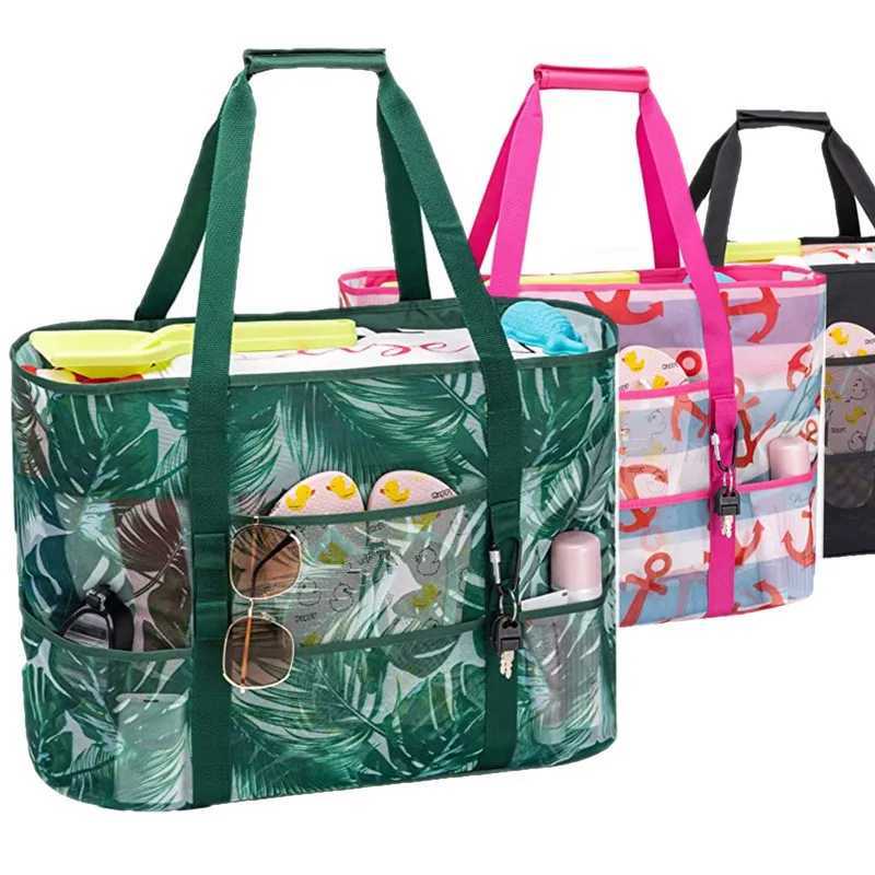 Mesh Beach Bag with Mtiple Pockets Outdoor Sprots Gym Swimming Storage Bag Large Capacity Travel Vai Shopping Picnic Bags B250618