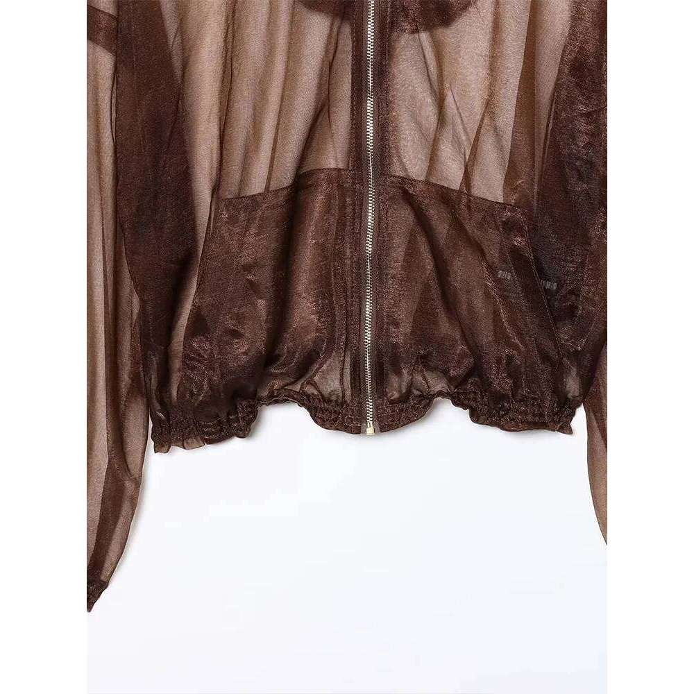 European And American Style Summer New Fashion Trend Women's Clothing Design Sense Transparent Hard Yarn Hooded Jacket Coat