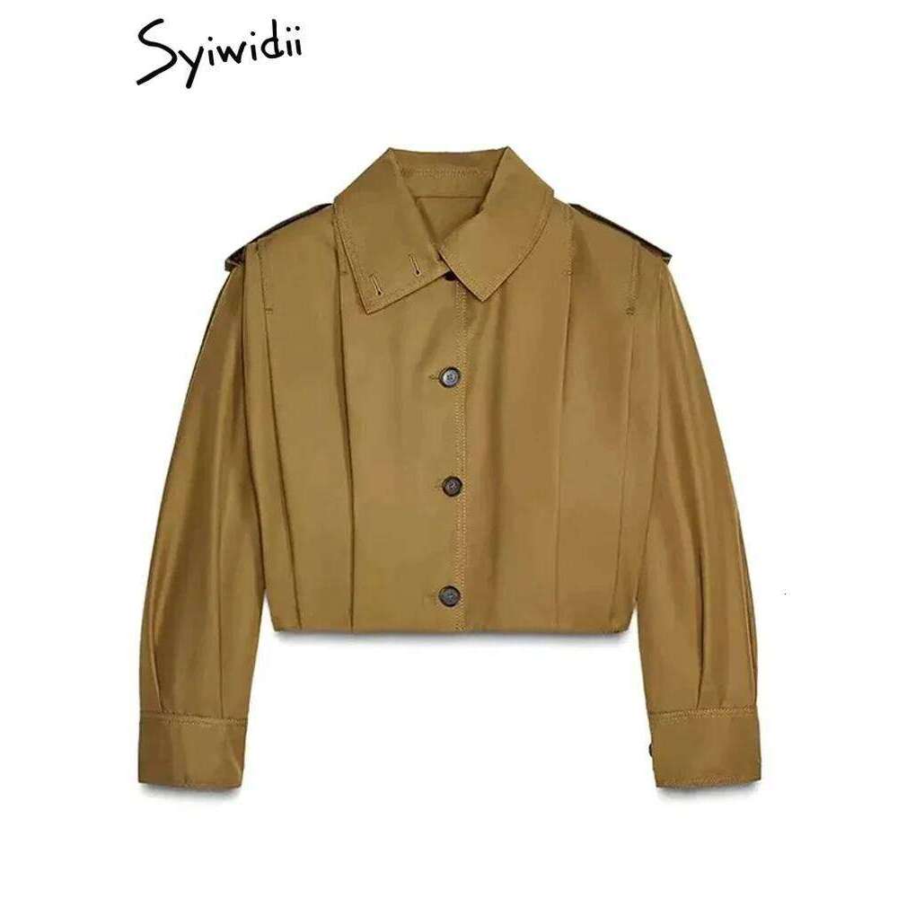 Syiwidii Fashion Single Breasted Jackets for Women Loose Lapel Pleated Long Sleeve Coat 2025 New Temperament Commuting Outerwear