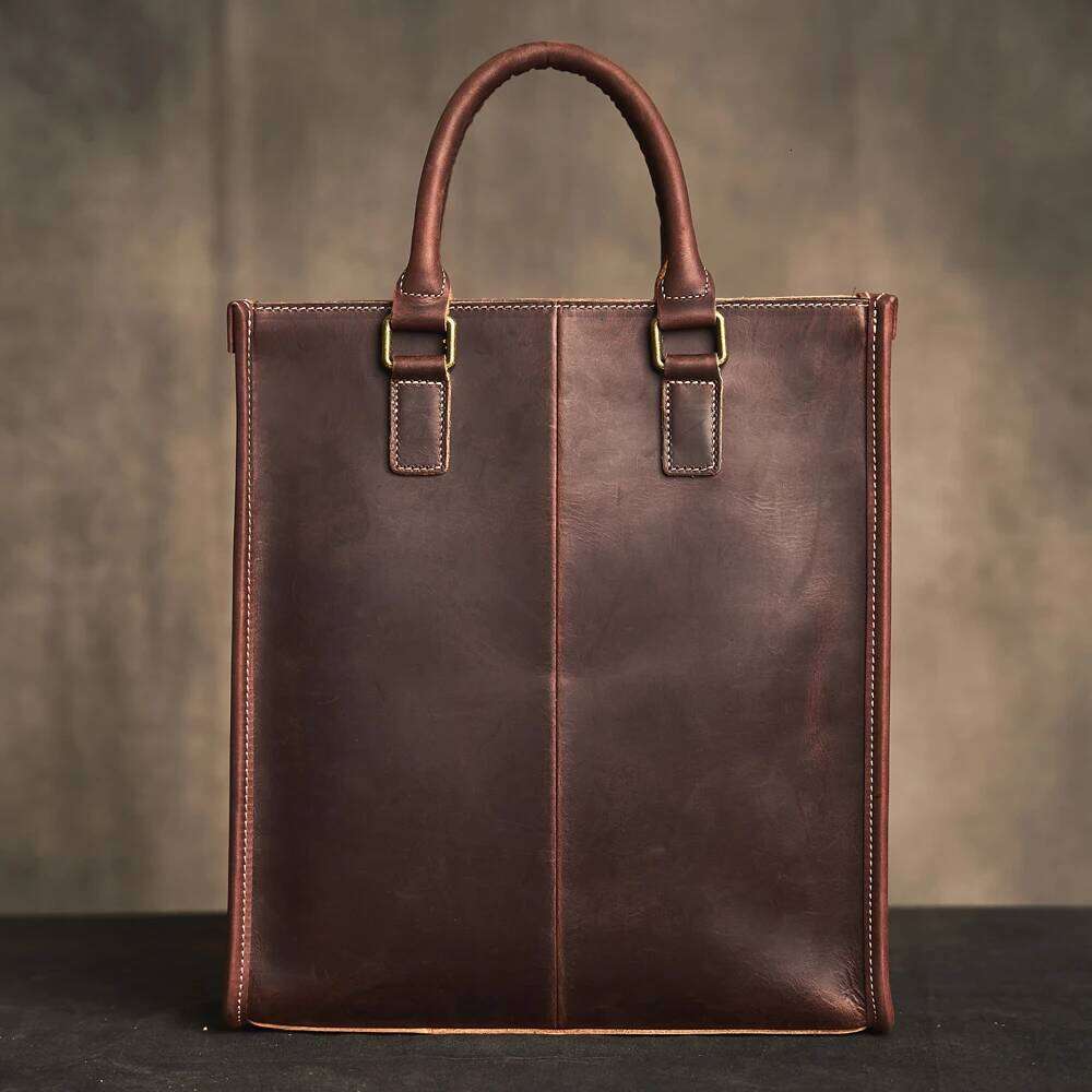 Genuine Handbag Vintage Large-Capacity Man Cowhide Briefcase Leather Business Trip Computer Bag