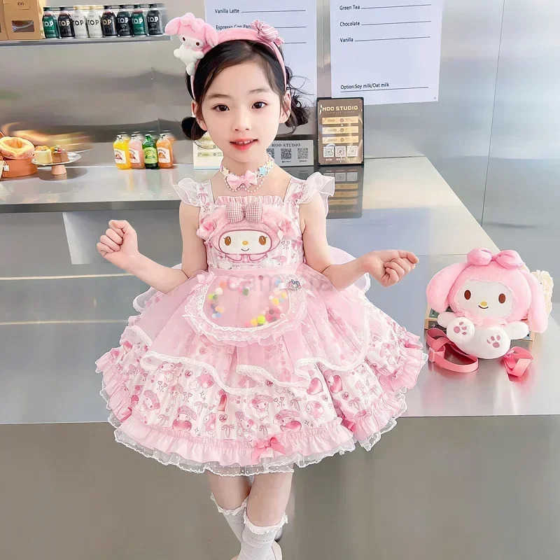 Sanrio Sanrio Cosplay Mymelody Lolita Princess Dress Summer Children Costume Dress Puffy Skirt Suit Cute Girl Birthday Kawaii Gifts XJ250618