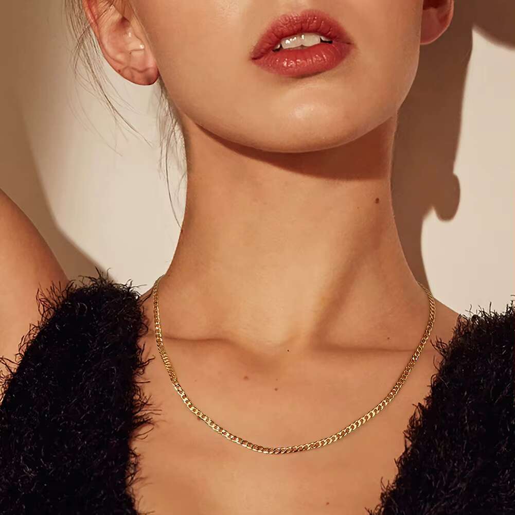 RINNTIN BSC60-3 Solid 925 Sterling Silver 18K Gold Plated Italian 3mm Diamond Cut Cuban Link Curb Chain Necklace for Women Men