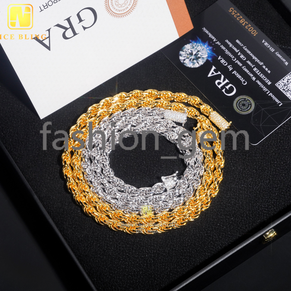 Real Gold Plated 6mm Pass Diamond Tester 925 silver 925 silver Moissanite Rope Chain Cadena Not Tarnish