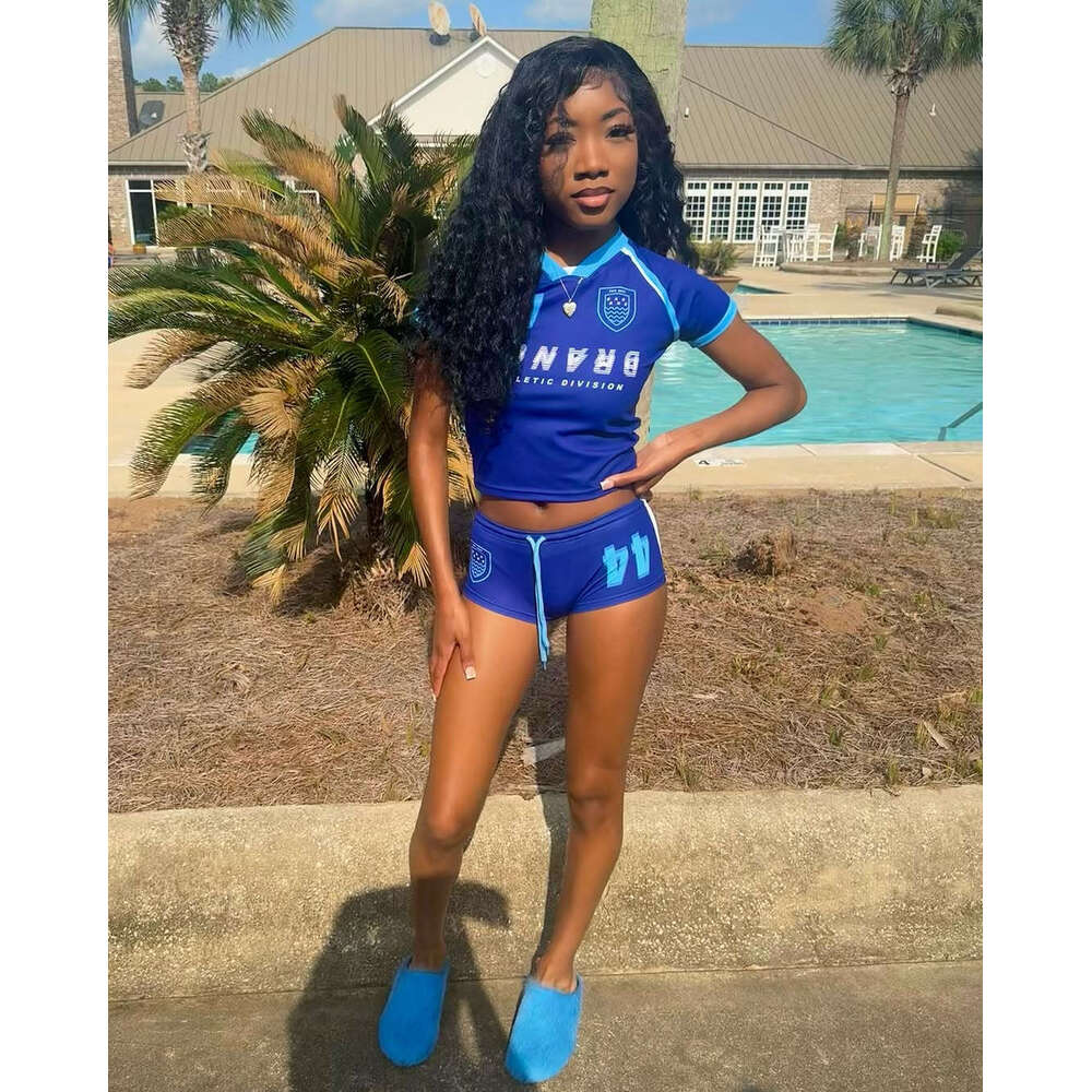 Summer New Hot Casual Trendy Women's American Style Sports Shorts Crop Top Set B5