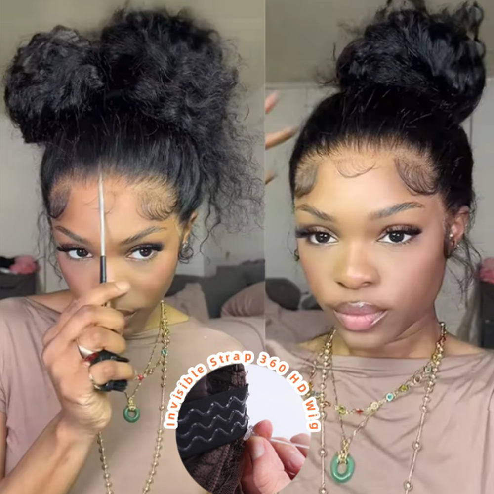 Invisible Strap 360 HD Lace Glueless Wig Human Hair Water Wave 360 Glueless Human Hair Wig 250 Density Deep Wave Lace Frontal Wigs
