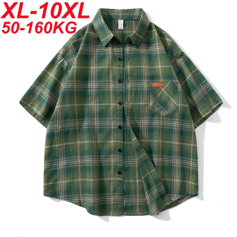 Plus Size 10xl 9xl Shirt Men Spring Summer Oversized Vintage Plaid Shirt 5xl 6xl 7xl 8xl Large Size Leisure Blouse Male 250616