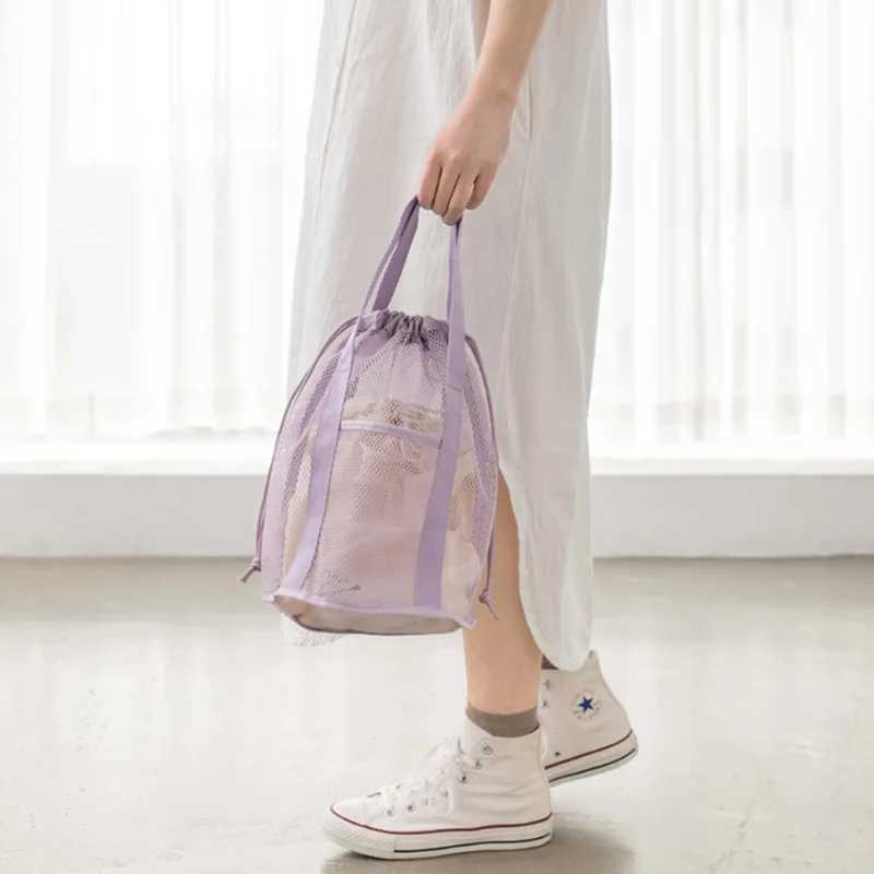 Travel Large Capacity Mesh Nylon Cosmetic Bag Organizer Foldable Casual Mesh Drawstring Bags Rope Bundle Pocket Swim Wing Bag B250618