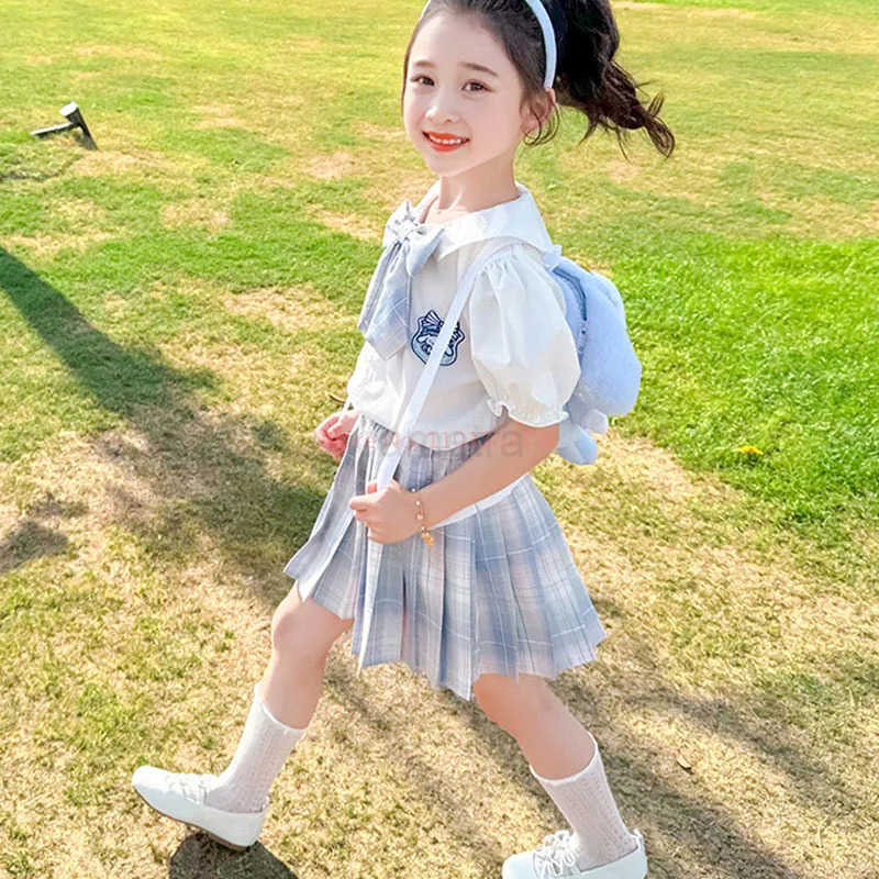Sanrio 2025new Sanrio Cinnamoroll Jk Pleated Skirt Two-Piece Set Children Birthday Party Costume Gift Girls Summer Clothes Dress SuitXJ250618