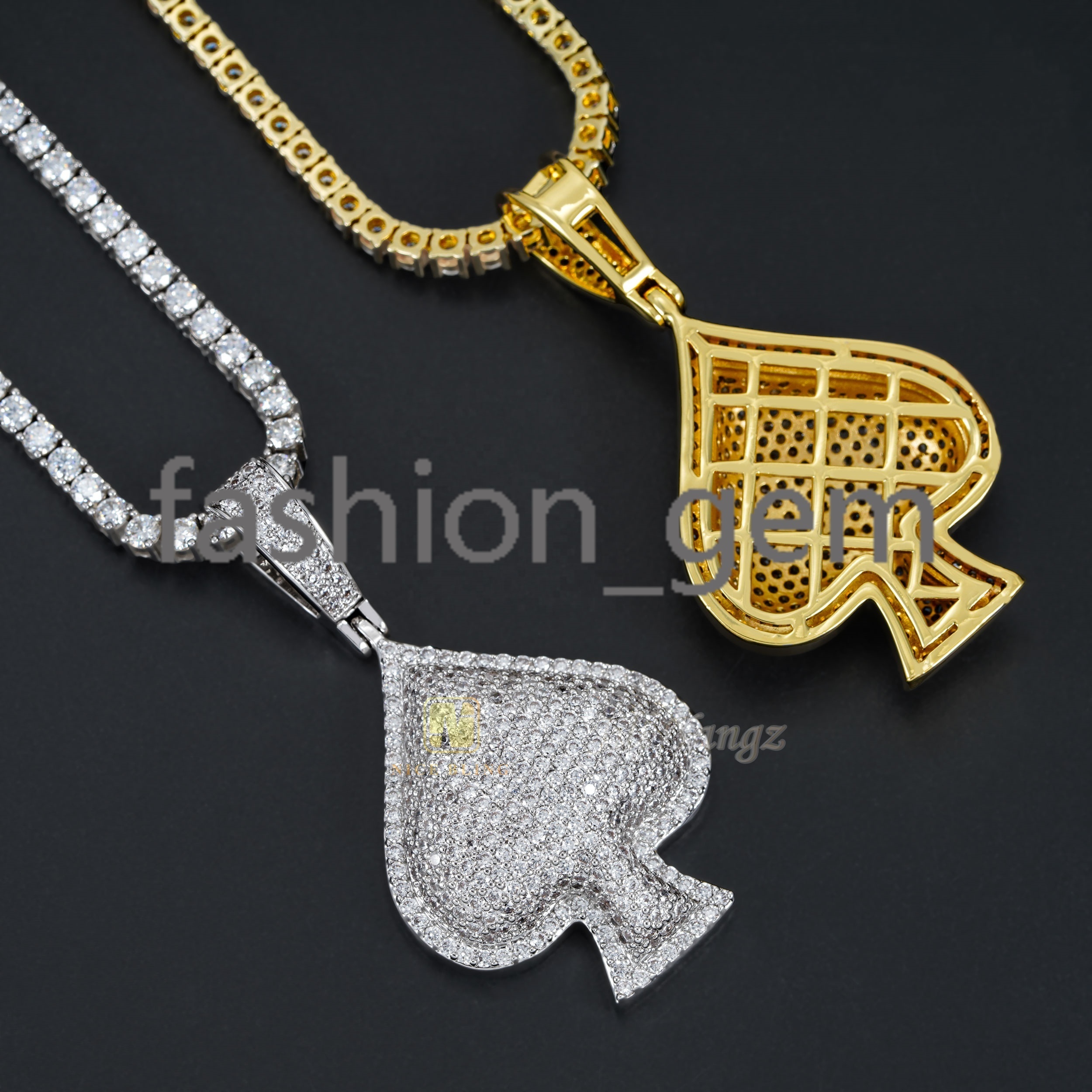 Ready to Ship Factories Wholesale Heart Pendant Ace of Spades Charms Gold Plated moissanite Stone Jewelry Hip Hop Rock Gifts Affordable