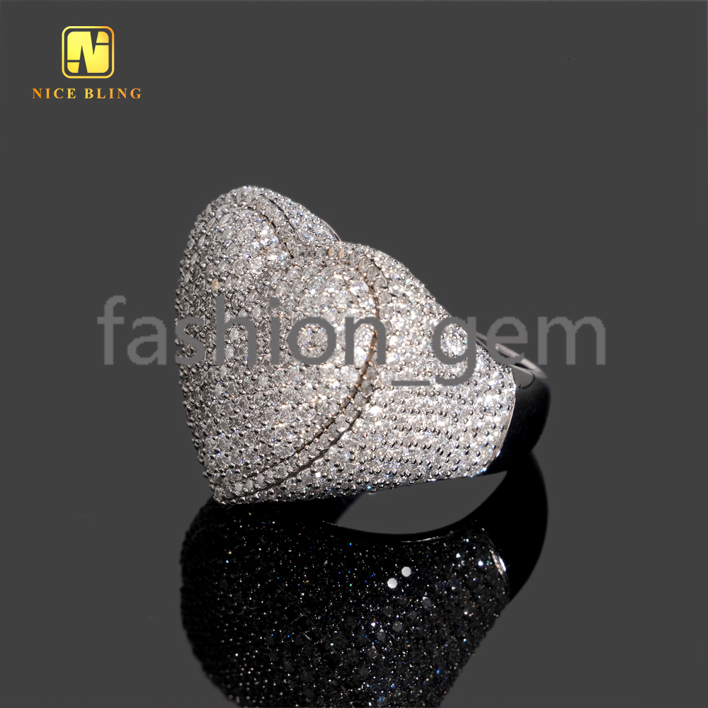 Pass Diamond Tester Heart Shape Hip Hop Rapper VVS Moissanite Fine Jewelry Diamond Iced Out Jewelry 925 Silver Ring for Men