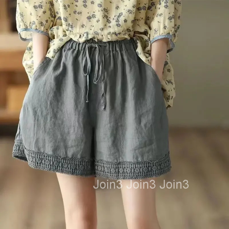 Linen Woman Short Pants Elastic Waist Cotton Wide High Shorts for Women Stretchy Youthful Trend 2025 Outdoor XL Y2k Harajuku Hot