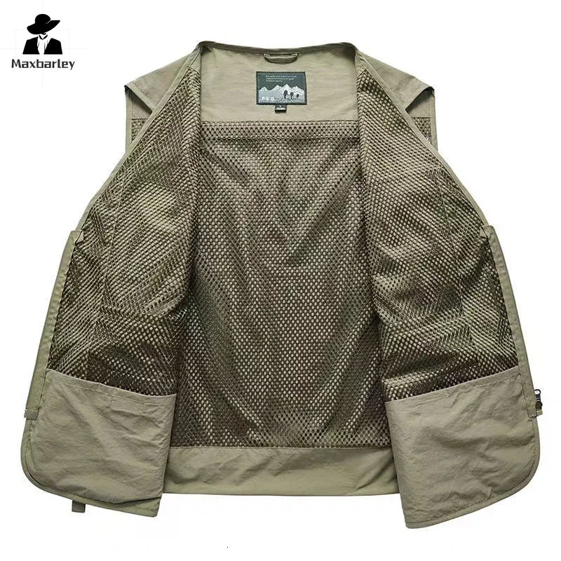 14 Pockets Summer Men Us Work Hiking Fishing Vest Mens Pographer Waistcoat Mesh Cargo Sleeveless Jacket Tool Vest 7xl 250617