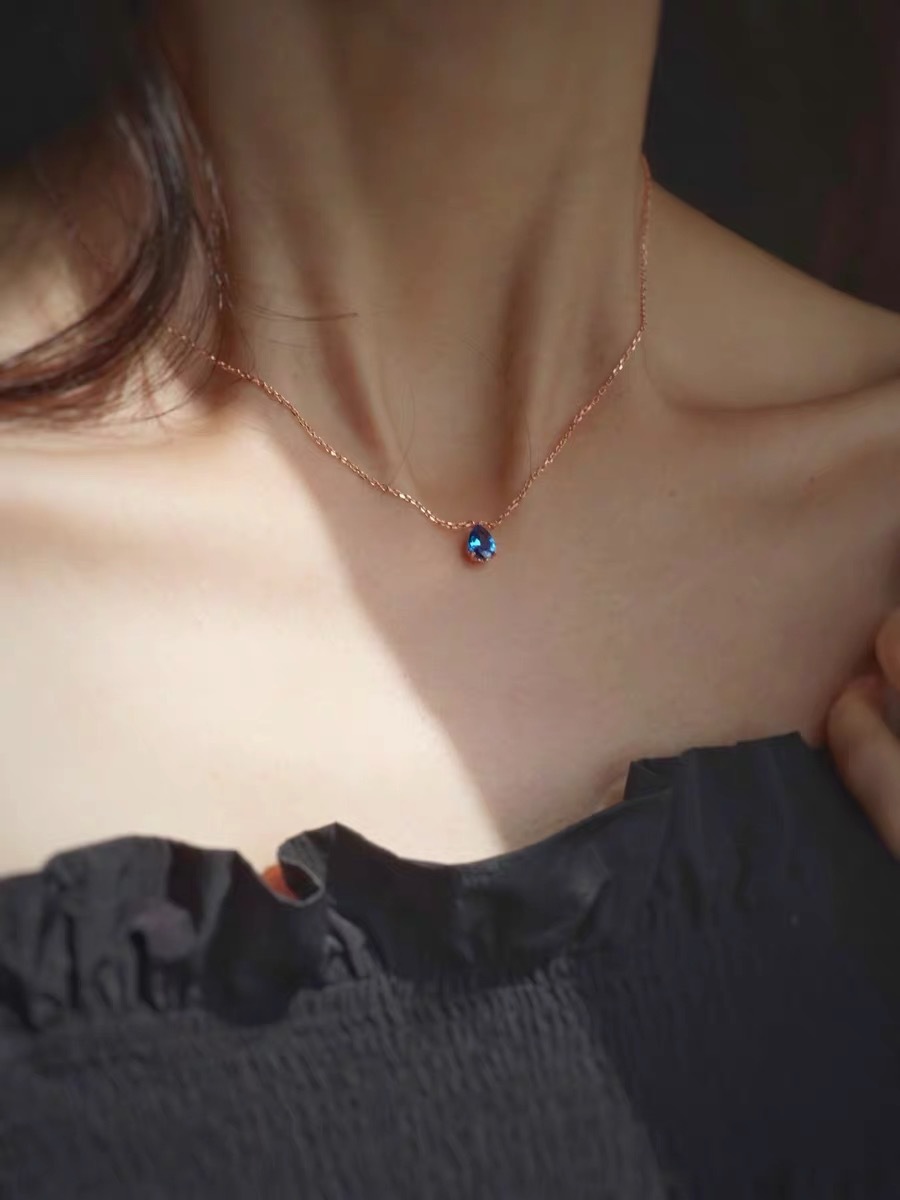 Choucong Ins Top Sell Water Drop Pendant Simple Fashion Jewelry Real 100% 925 Sterling Silver Pear Cut Blue Sapphire CZ Diamond Gemstones Clavicle Nec