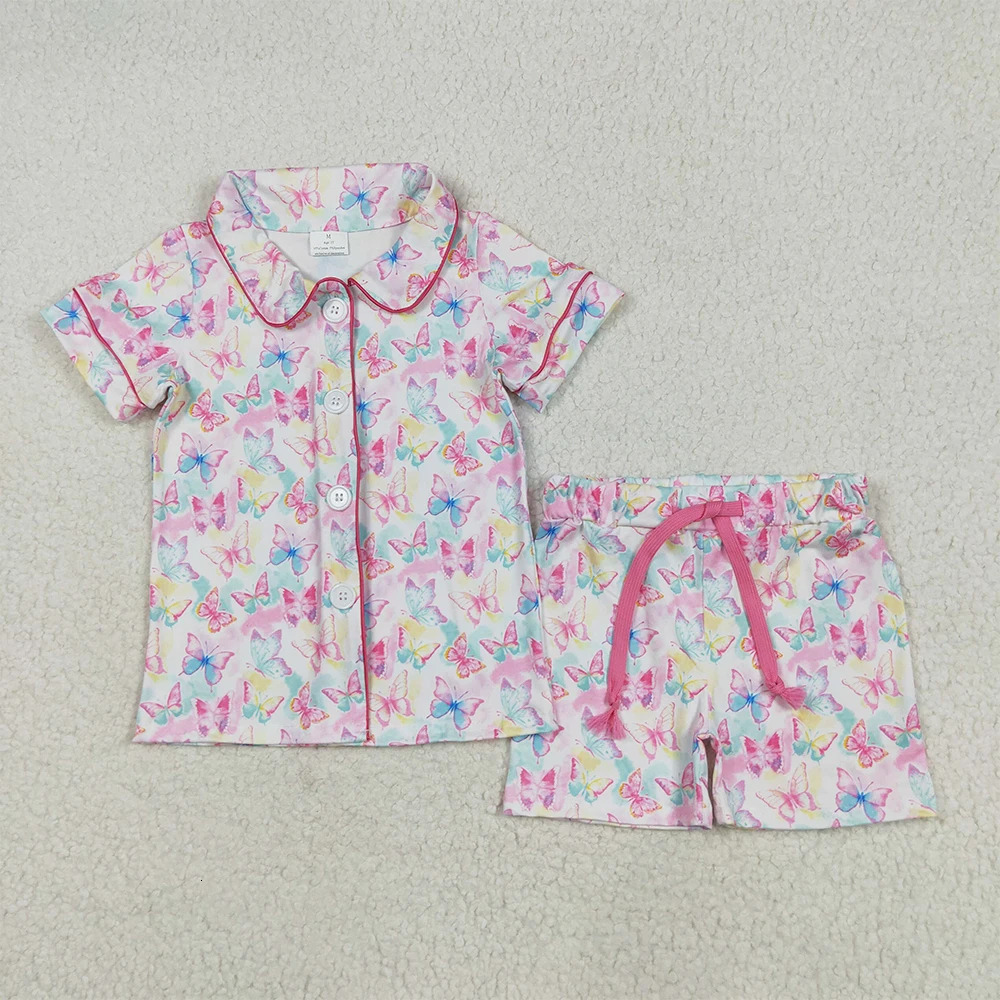 6.13 GSSO2601 Colorful Short Sleeve Pajama Set with Waist Ties for Children - Cute Bug Theme Sleepwear for Kids 250617